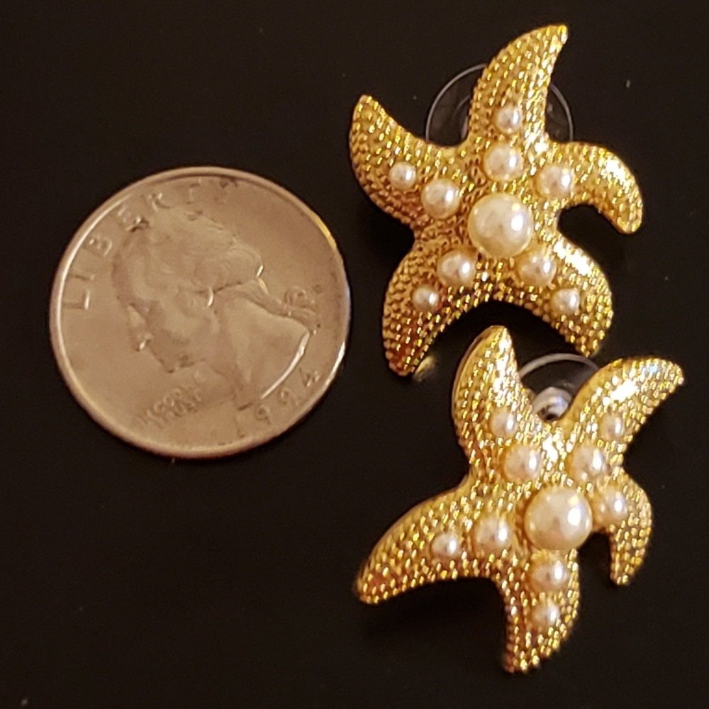 💕Starfish & Pearl Pierced Earings